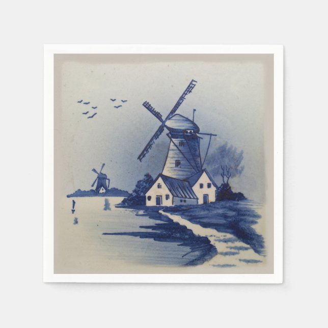Guardanapo De Papel Vintage Blue White Delft Windmill (Frente)