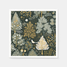 Guardanapo De Papel Vintage Boho White Dourada Árvores de Natal Verde