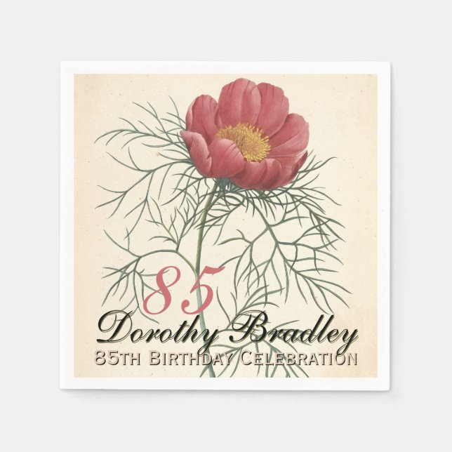 Guardanapo De Papel Vintage Botanical Peony 85th Festa de aniversário  (Frente)