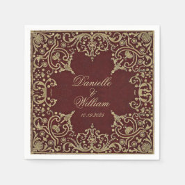 Guardanapo De Papel Vintage Burgundy Dourado Escrito Elegante