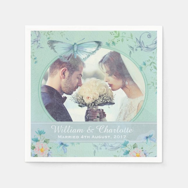 Guardanapo De Papel Vintage Butterfly Romantic Wedding Photo (Frente)