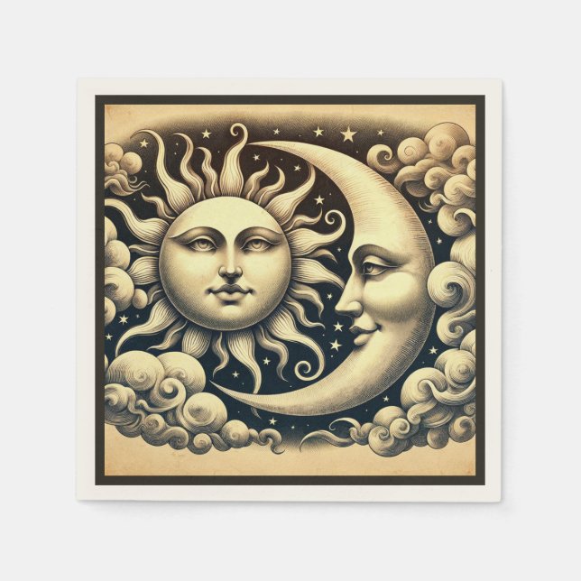 Guardanapo De Papel Vintage Celestial Sun & Moon (Frente)