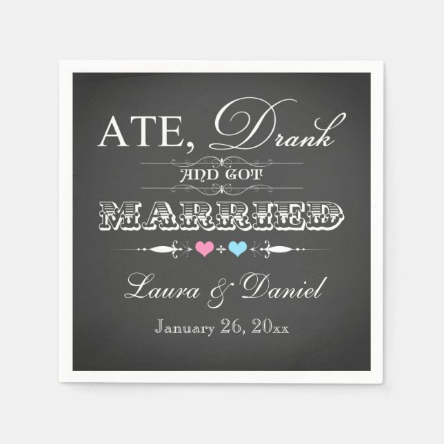 Guardanapo De Papel Vintage Chalkboard, Hearding Wedding Napkins (Frente)