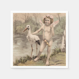 Guardanapo De Papel Vintage Cherub com Stork pelo Lago