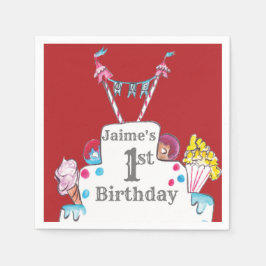 Guardanapo De Papel Vintage Circus Cake primeiro aniversario Watercolo