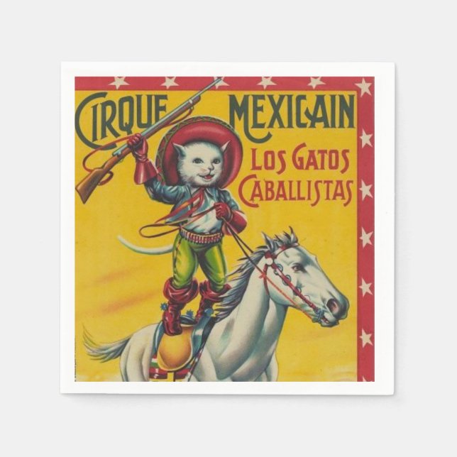 Guardanapo De Papel Vintage Cowboy Cat Mexicano Poster (Frente)