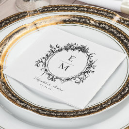 Guardanapo De Papel Vintage Crest Monograma Formal Casamento Botânico