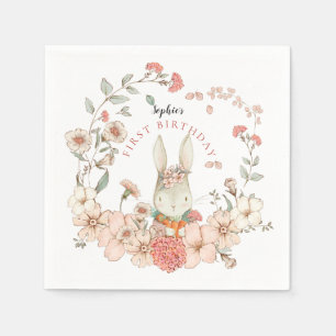 Guardanapo De Papel Vintage Cute Bunny Florals Girl Primeiro Aniversá