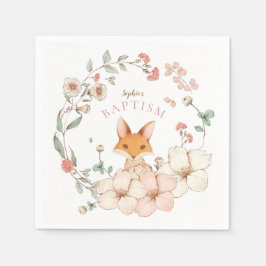 Guardanapo De Papel Vintage Cute Fox Blush Florals Rapariga Batismo