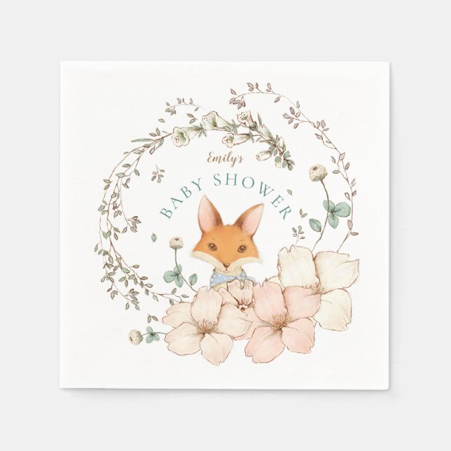 Guardanapo De Papel Vintage Cute Fox Deixa Chá de fraldas (Frente)