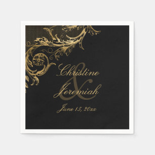 Guardanapo De Papel Vintage Dourado Floral Damask Script Names Casamen