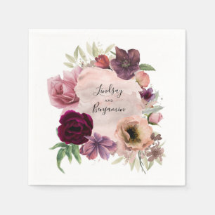 Guardanapo De Papel Vintage Dusty Pink e Borgonha Floral