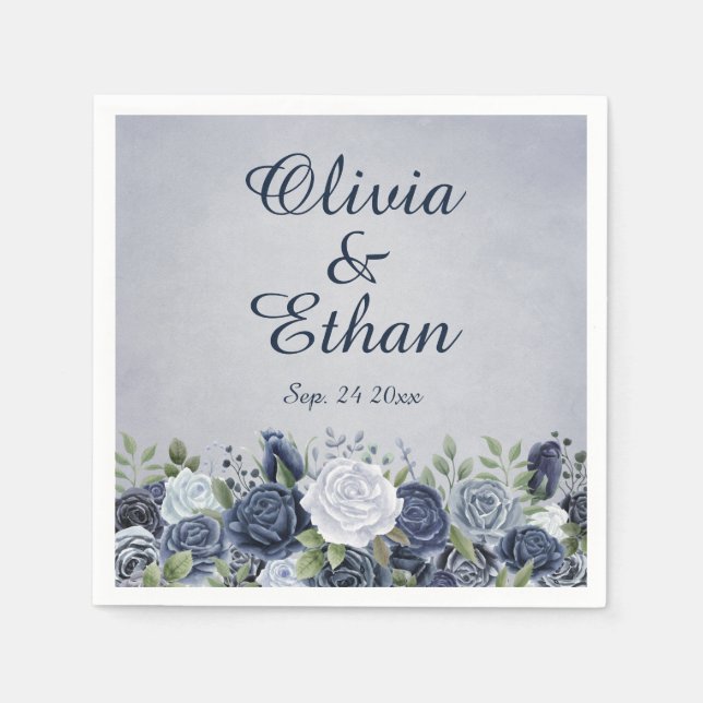 Guardanapo De Papel Vintage Dusty Rosas Azuis (Frente)