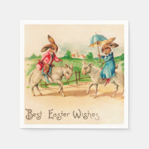 Guardanapo De Papel Vintage Easter Bunny Rabbit Riding saudações