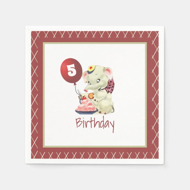 Guardanapo De Papel Vintage Elephant Birthday Napkin (Frente)