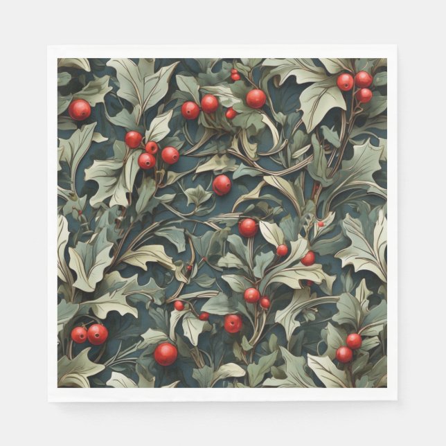 Guardanapo De Papel Vintage English Holly berry botanical  (Frente)