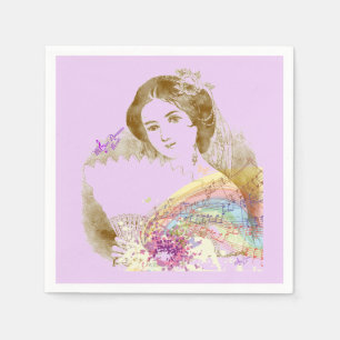 Guardanapo De Papel Vintage Fan Lady Pink & White Coctail Paper Napkin