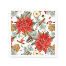 Vintage Felry Christmas Watercolor Red Poinsettia