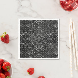 Guardanapo De Papel Vintage Fleur de Lis   Black Silver Grunge Damask