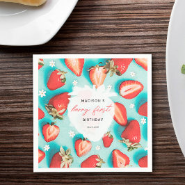 Guardanapo De Papel Vintage Floral Berry First Strawberry Aniversário