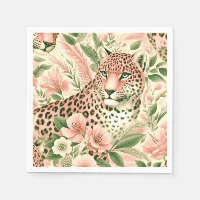 Guardanapo De Papel Vintage Floral Jungle Lepard (Frente)