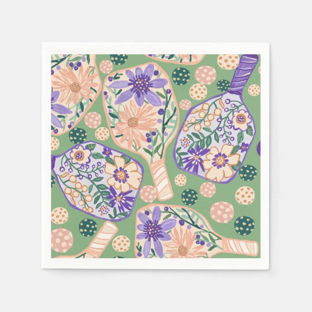 Guardanapo De Papel Vintage Floral Pickleball Design (Frente)