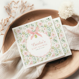 Guardanapo De Papel Vintage Floral Pink Bow Girl Baby Shower