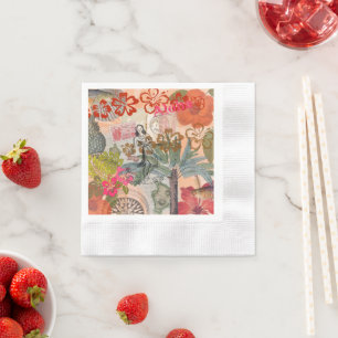 Guardanapo De Papel Vintage Flowers Hula Colorful Hawaiian Tropical