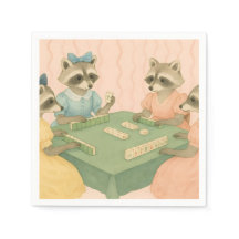 Vintage Fofo Mapaches Jogando Mahjong