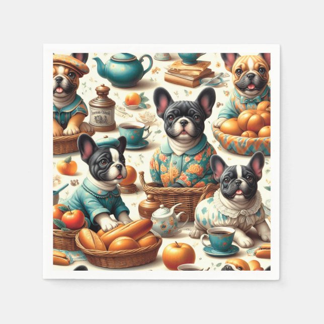 Guardanapo De Papel Vintage French Bulldog Seamless (Frente)