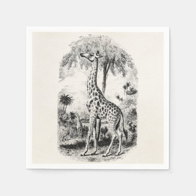 Guardanapo De Papel Vintage Giraffe - Ilustração Animal Personalizada (Frente)