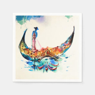 Guardanapo De Papel Vintage Gondola Venice City Viagem Love Watercolor