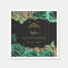 Guardanapo De Papel Vintage Green Rosas Black Dourada Lace Quinceañera