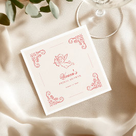 Guardanapo De Papel Vintage Hand Drawn Cupid Cherub Red Bridal Shower