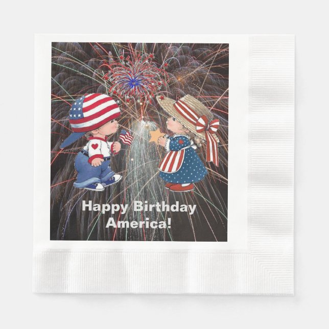Guardanapo De Papel Vintage Happy Birthday America Luncheon Napkin (Frente)