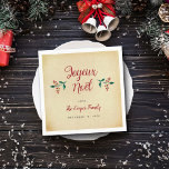 Guardanapo De Papel Vintage Holly Christmas Party "Joyeux Noël"<br><div class="desc">Celebre as férias em estilo este ano com estes guardanapos de festa elegantes. O simples,  mas espantoso design,  que apresenta um santo festivo é fácil de personalizar com o seu próprio costume,  e o seu hóspede está certamente encantado quando vê estes guardanapos.</div>