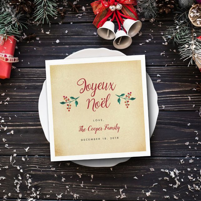 Guardanapo De Papel Vintage Holly Christmas Party "Joyeux Noël" (Criador carregado)