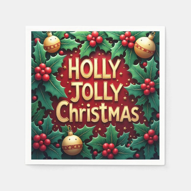 Guardanapo de Papel Vintage Holly Jolly Christmas (Frente)