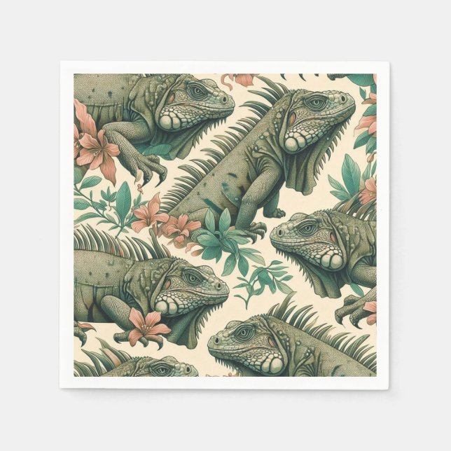Guardanapo De Papel Vintage Iguana Pattern (Frente)