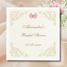 Guardanapo De Papel Vintage Ivory Pink Rococo Peony Bridal Shower