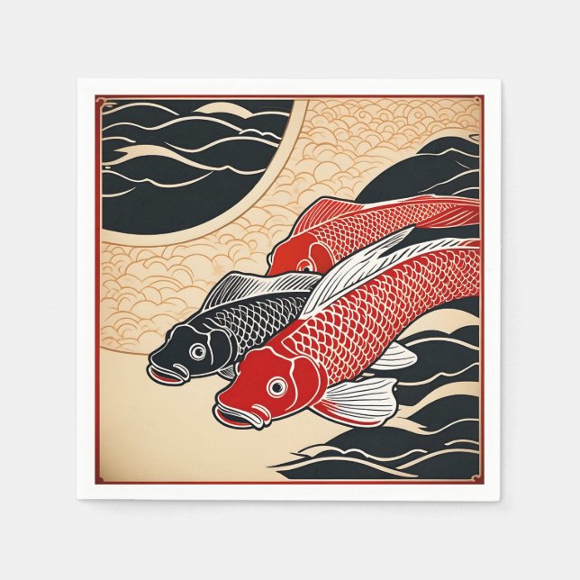 Guardanapo De Papel Vintage Japan Koi Fish (Frente)