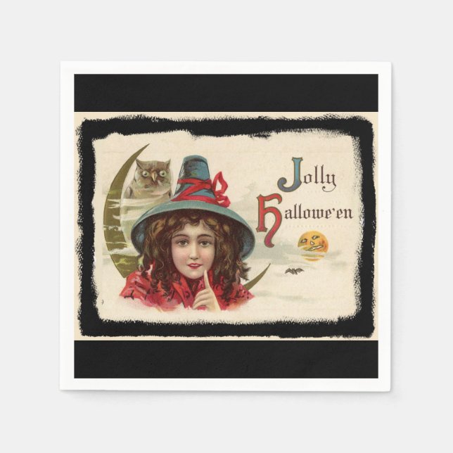 Guardanapo De Papel Vintage Jolly Halloween Witch (Frente)
