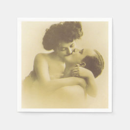 Guardanapo De Papel Vintage love couple kissing sepia illustration
