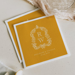 Guardanapo De Papel Vintage Monogram Crest Marigold Yellow Wedding