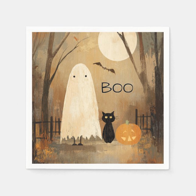 Guardanapo De Papel Vintage Moody Ghost & Black Cat (Frente)