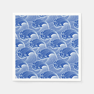 Guardanapo De Papel Vintage Ondas Japonesas, Cobalt Azul e Branco