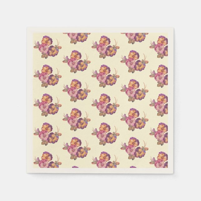 Guardanapo De Papel Vintage Pansy Blooms Papel Napkin (Frente)