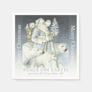 Guardanapo De Papel Vintage Papais noeis Floresta de Neve Animais de i