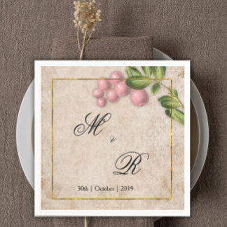 Guardanapo De Papel Vintage Pink Berries Casado Monogrammed