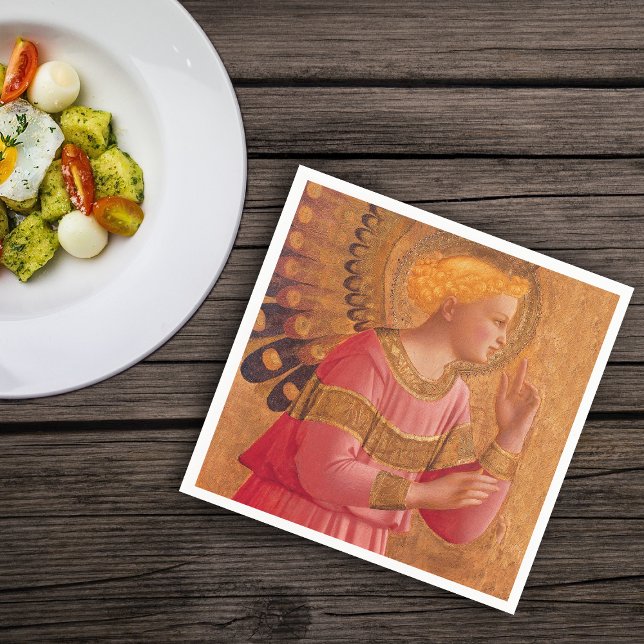 Guardanapo De Papel Vintage Pink Ouro Christian Angel (Christian holy female figure golden halo pink dress on napkins.)